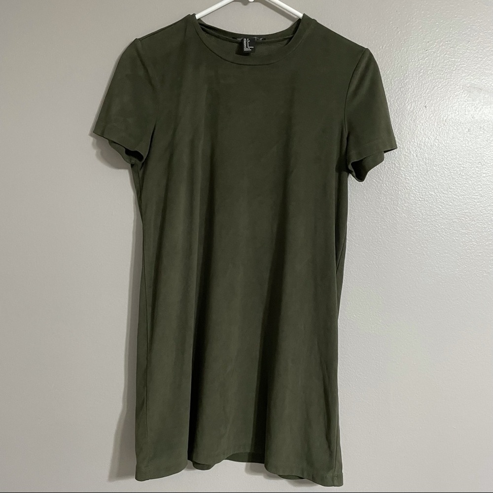 Dark Green Velvet Mini Tee Shirt Dress
